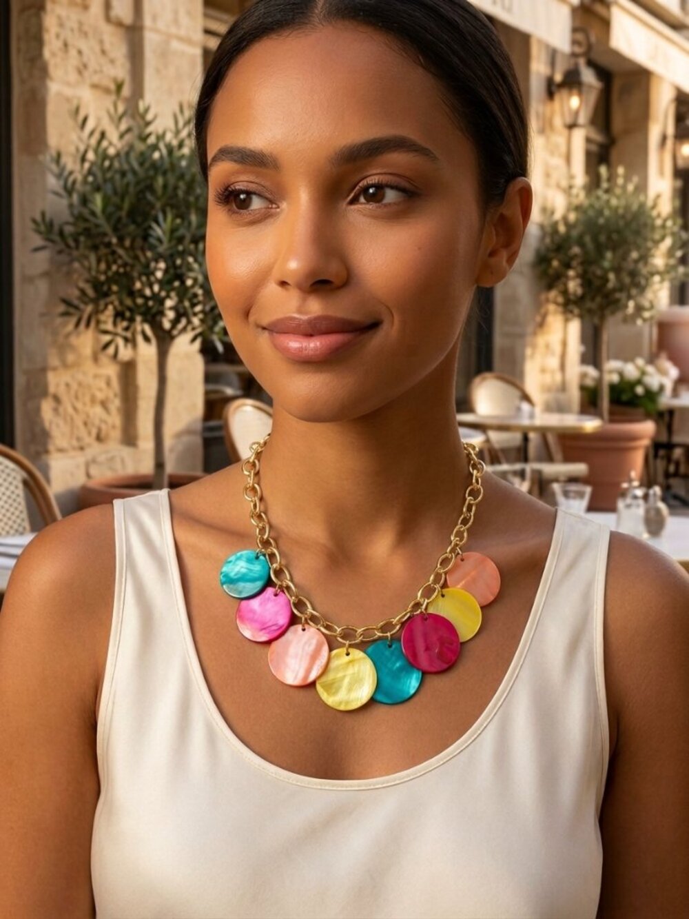 STUNNING! "Tropical Rainbow" Statement Necklace | Chunky Link Chain & Vibrant Mu